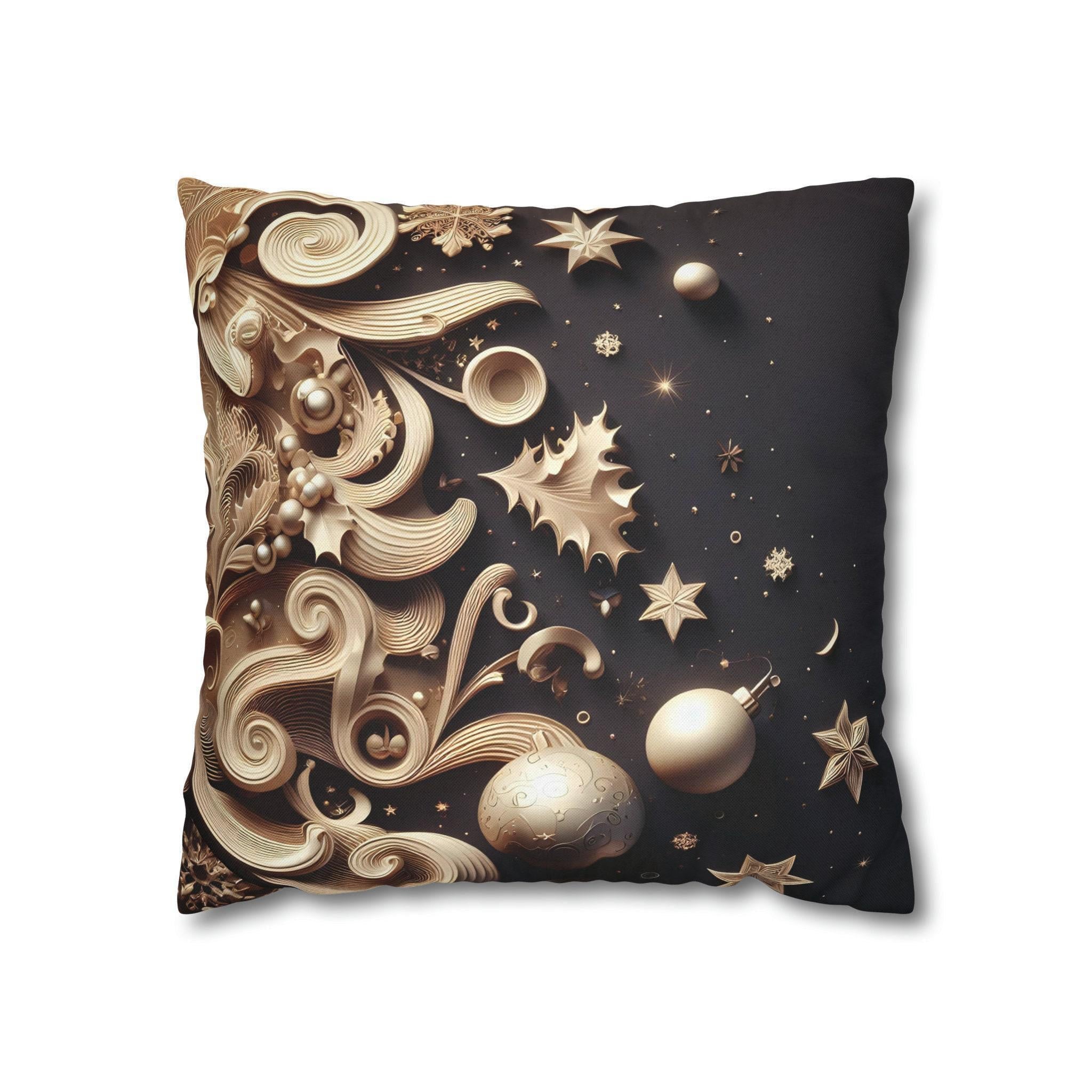 Christmas Pillow Cover: Beige Holiday Motifs, Starry Sky