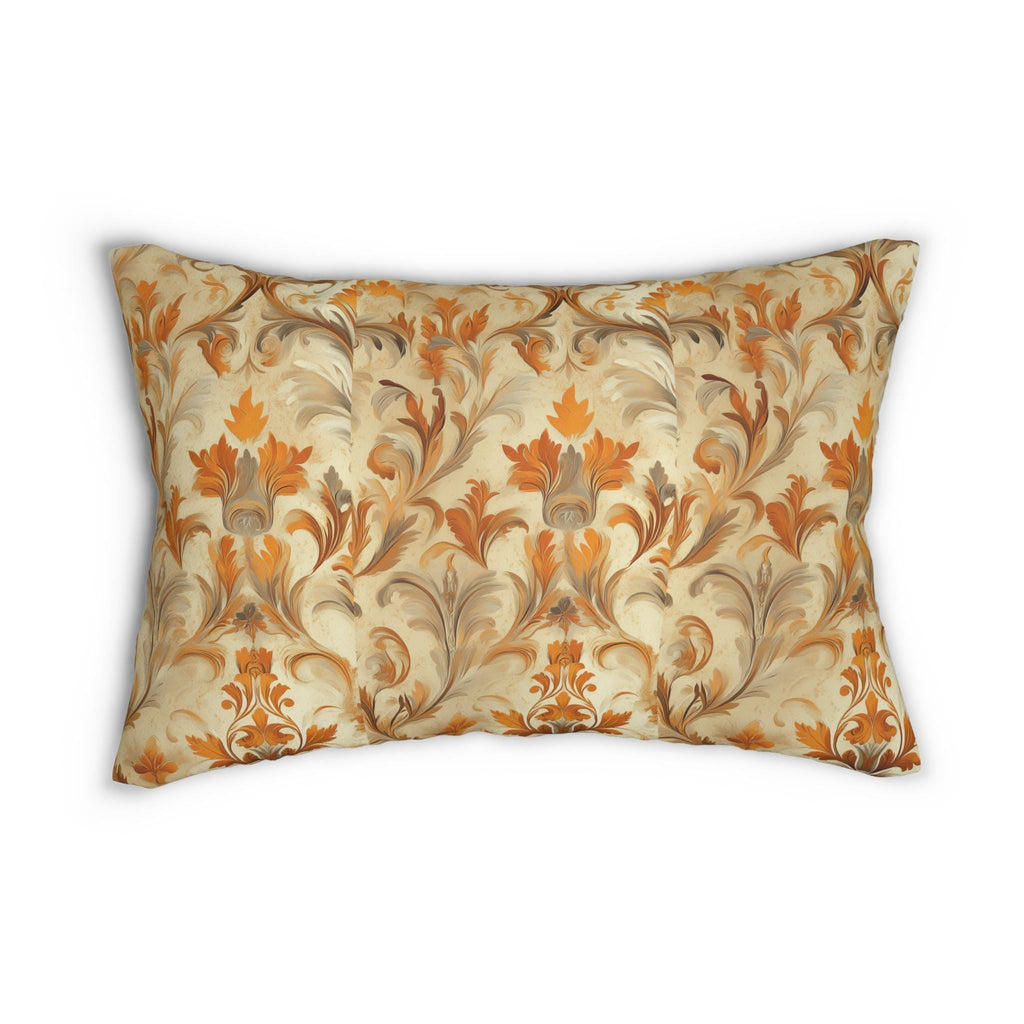 Autumn Damask Lumbar Pillow: Rustic Floral Fall Decor (20x14)