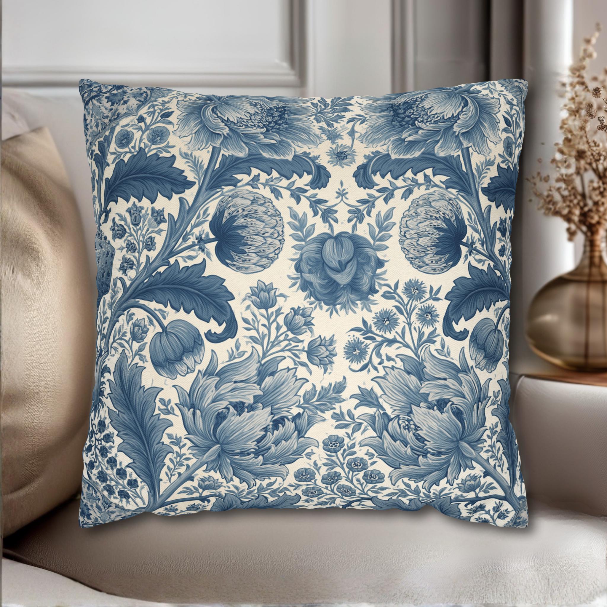 Botanical Toile Pillow Cover: Blue and Cream Vintage Style French Country Decor