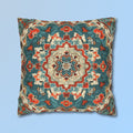 Traditional Turkish Kilim-Inspired Pillow Cover: Vibrant Teal Medallion Design Square Cushion