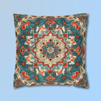 Traditional Turkish Kilim-Inspired Pillow Cover: Vibrant Teal Medallion Design Square Cushion