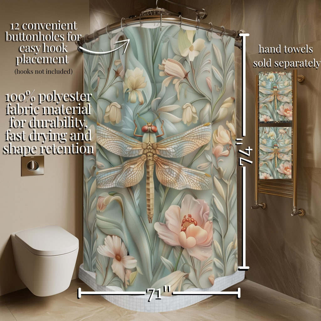 William Morris Dragonfly Shower Curtain: Elegant Floral Nature Design