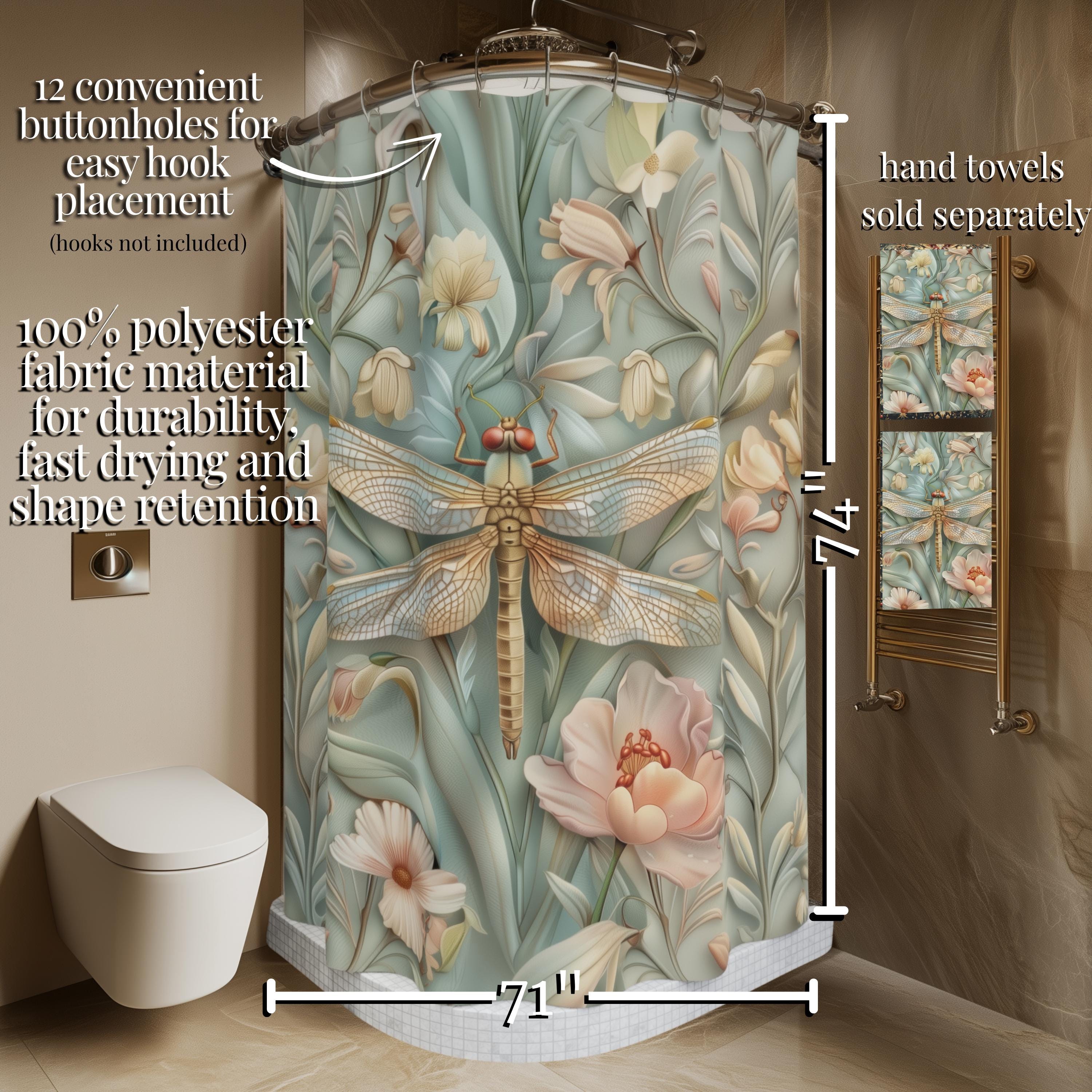 William Morris Dragonfly Shower Curtain: Elegant Floral Nature Design