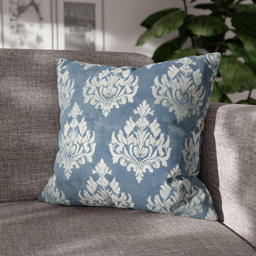 Blue Damask Pillow Cover: Silvery White Vintage Style French Country Decor