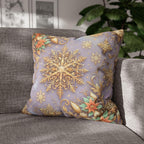 Pastel Christmas Pillow Cover: Gold Snowflake, Lilac Winter Decor, Frosted Poinsettia, Shabby Chic
