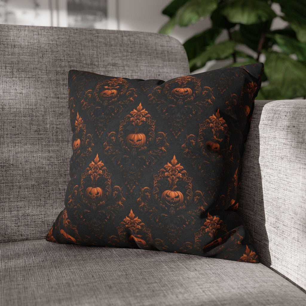 Gothic Halloween Pillow Cover: Jack-o-Lantern Damask in Black and Burnt Orange