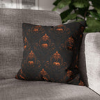 Gothic Halloween Pillow Cover: Jack-o-Lantern Damask in Black and Burnt Orange