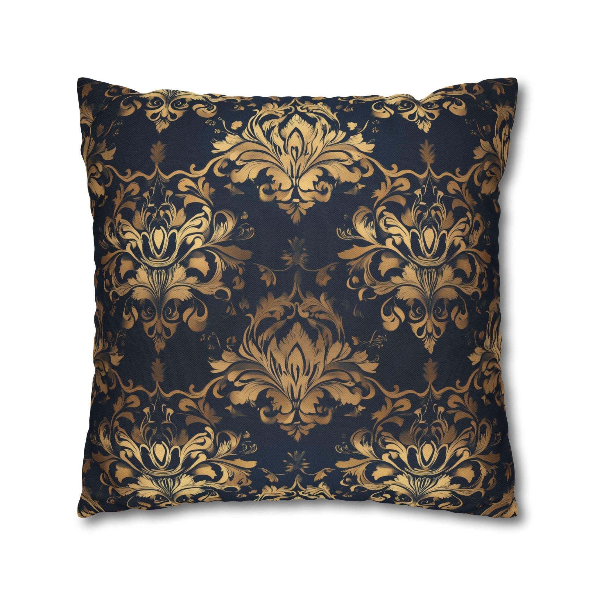 Gold Damask Medallion Pillow Cover: Elegant Navy Glam Decor