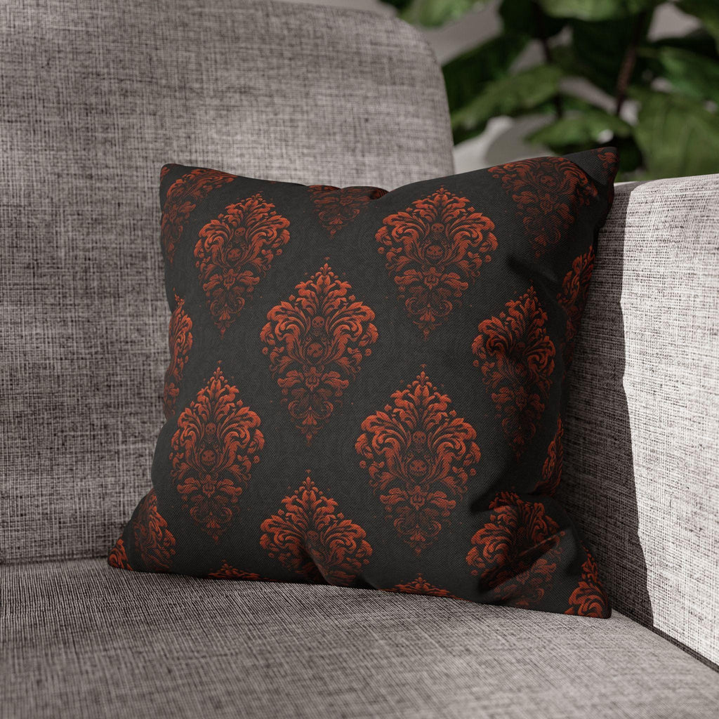 Halloween Damask Pillow Cover: Hidden Skulls in Black and Burnt Orange