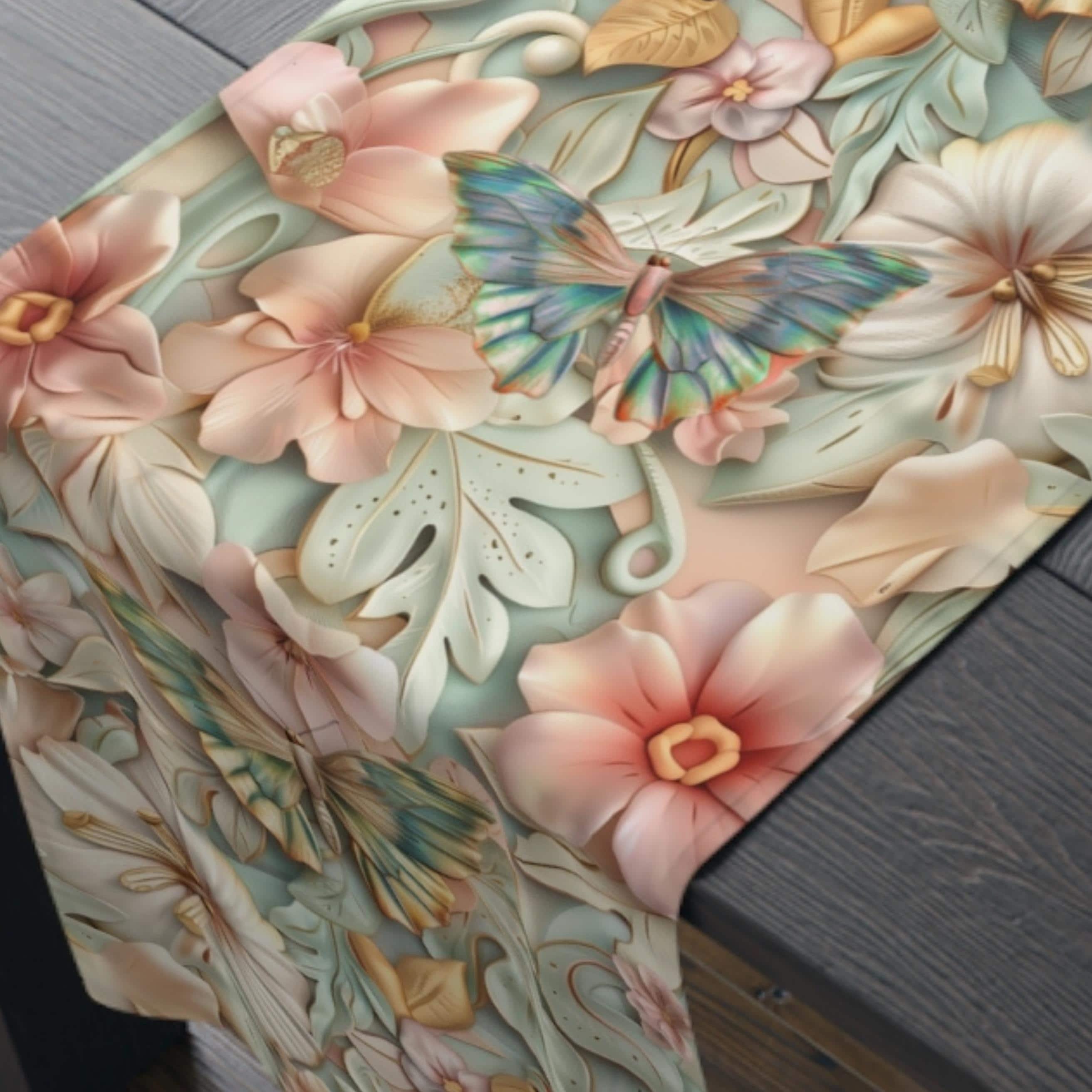 William Morris inspired Table Runner: Pastel Butterfly Garden