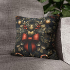 Midnight Holiday Pillow Cover: Morris-Style Christmas Theme in Navy, Gold & Red