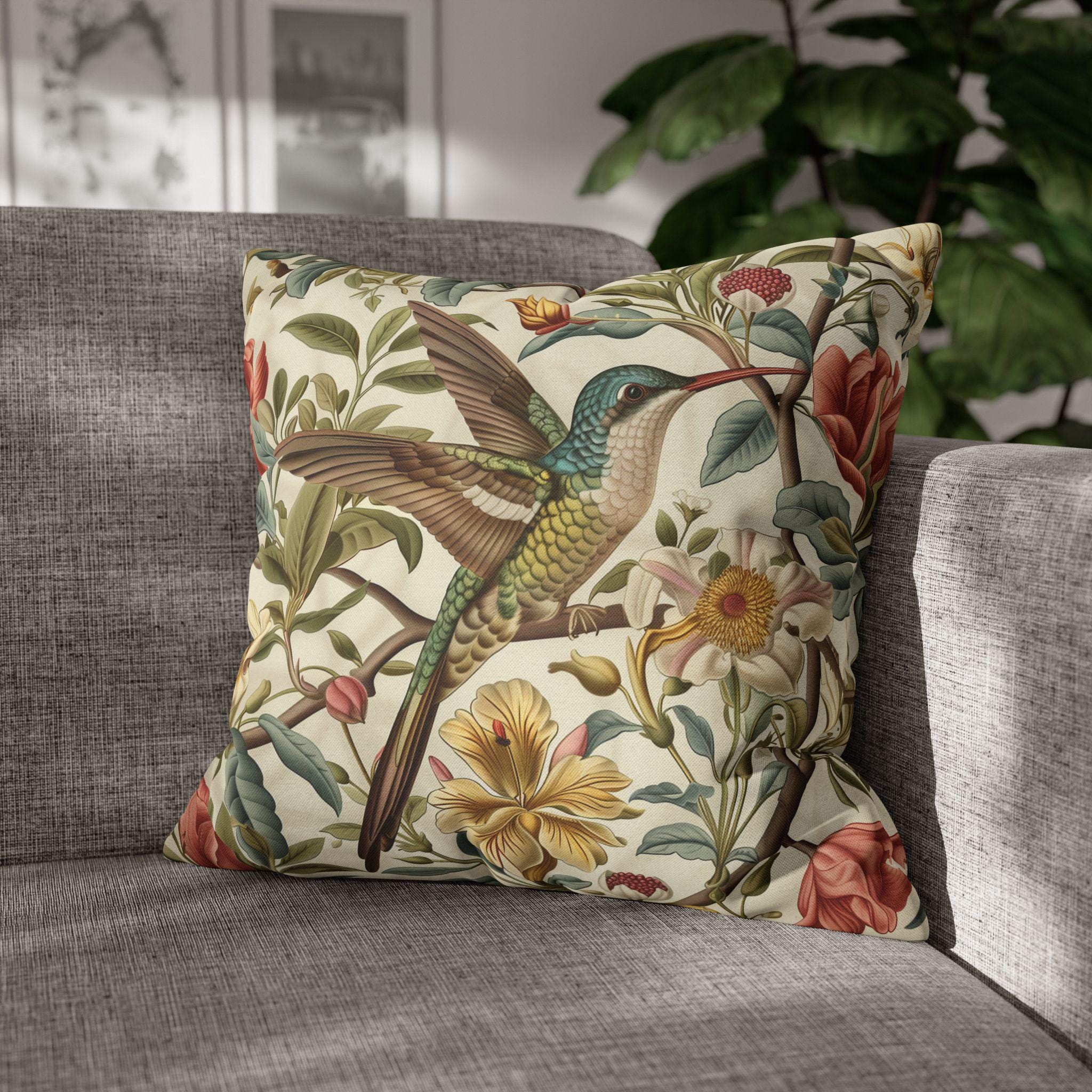 Elegant William Morris Hummingbird Floral Pillow Cover: Vintage Botanical Cushion for Home Decor