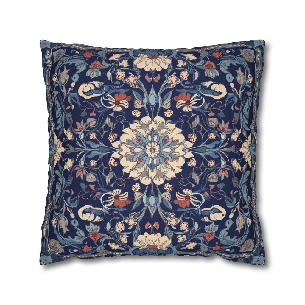 Elegant Navy Blue Floral Medallion Pillowcase: William Morris Inspired Persian Tribal Motifs Decorative Cover