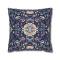 Elegant Navy Blue Floral Medallion Pillowcase: William Morris Inspired Persian Tribal Motifs Decorative Cover
