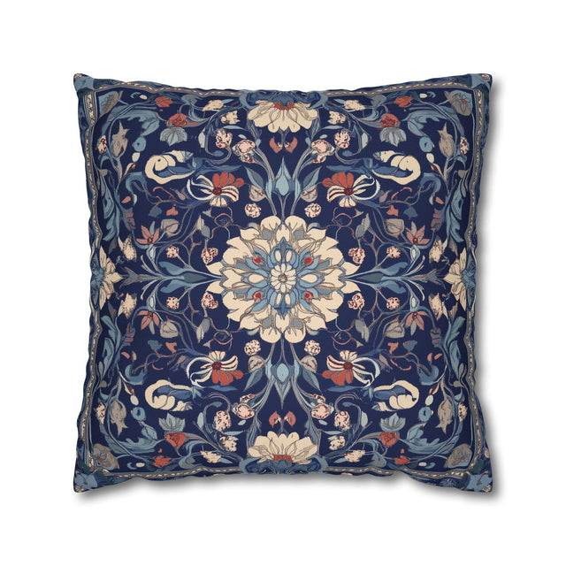 Elegant Navy Blue Floral Medallion Pillowcase: William Morris Inspired Persian Tribal Motifs Decorative Cover