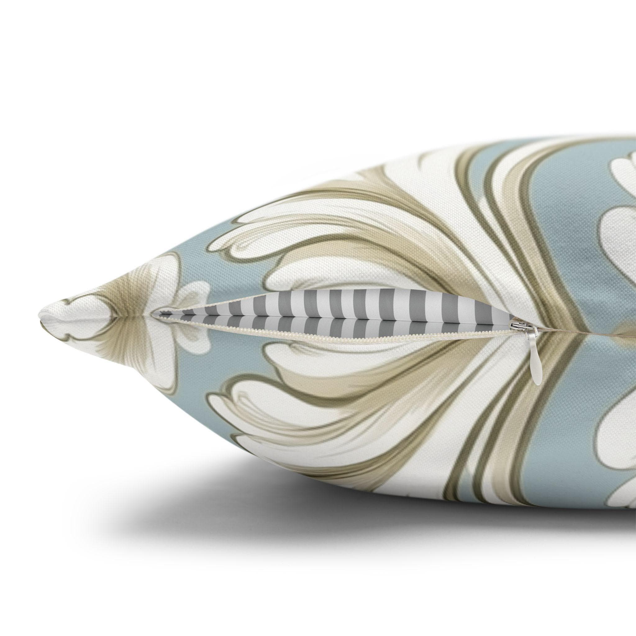 Elegant Baroque Floral Pillowcase: Champagne & Gold on Powder Blue - Luxurious Home Decor Gift
