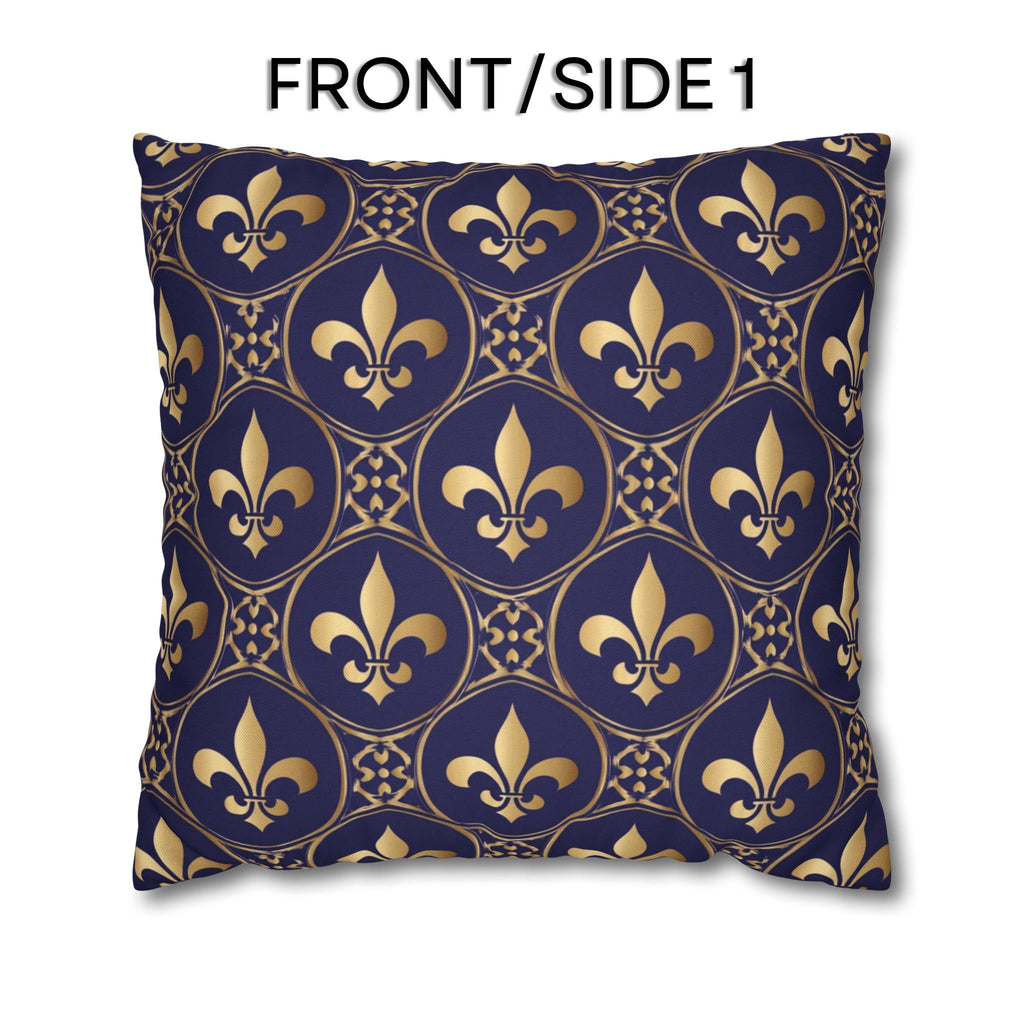 Blue Fleur de Lys Pillow Cover: Royal Gold French Heraldic Pattern