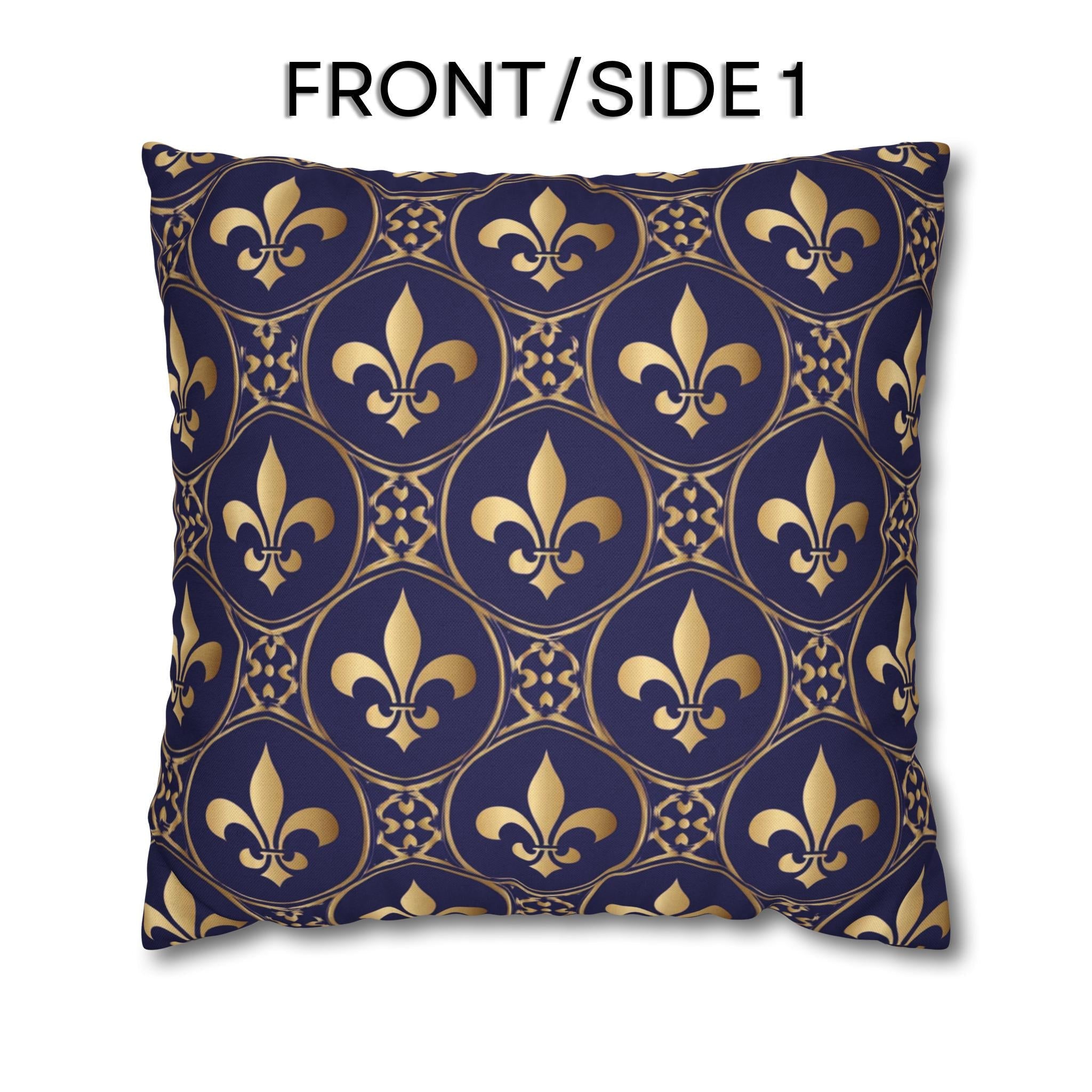 Blue Fleur de Lys Pillow Cover: Royal Gold French Heraldic Pattern