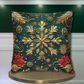 Holiday Snowflake Square  Pillowcase, Elegant Christmas Decor, Luxury Green & Gold Pillow Sham