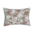 Soft Pink Roses Floral Lumbar Pillow – Romantic Feminine Cushion (20" x 14")