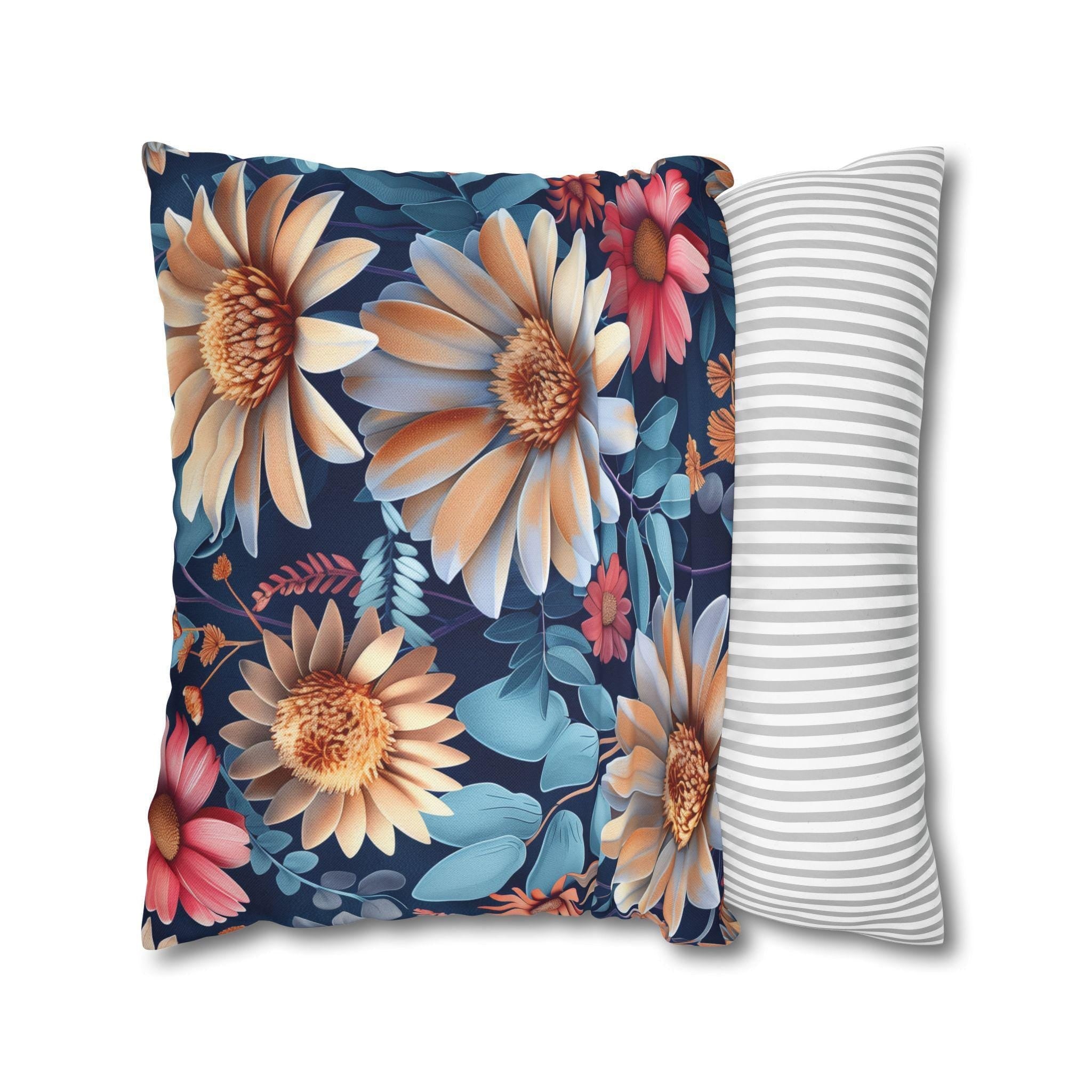 Vibrant Floral Pillow Cover | Peonies on Dark Blue | Colorful Home Decor Square Cushion Cover