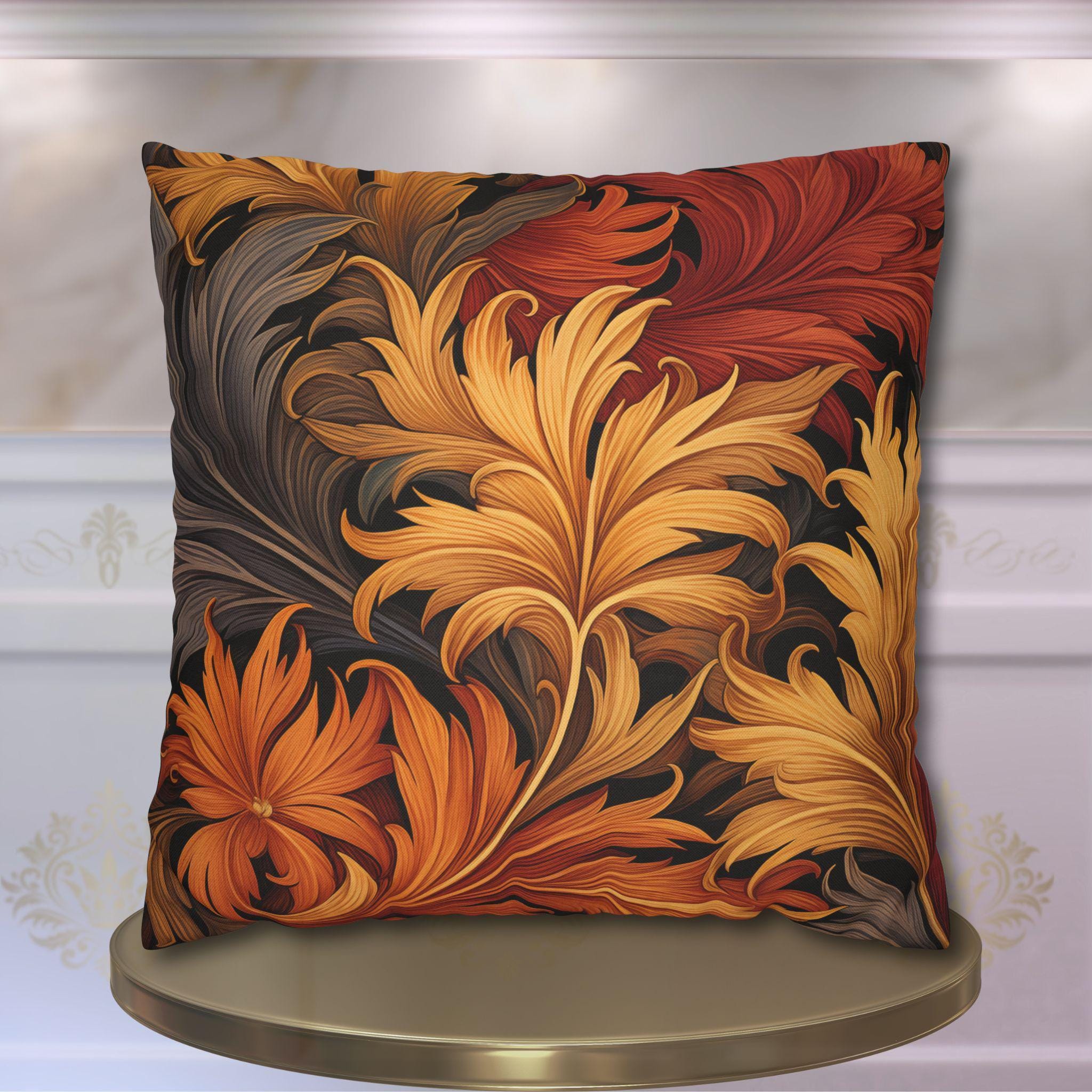 Vintage-Inspired William Morris Fall Leaves Pillow Cover: Tapestry-Style Autumn Decor Cushion