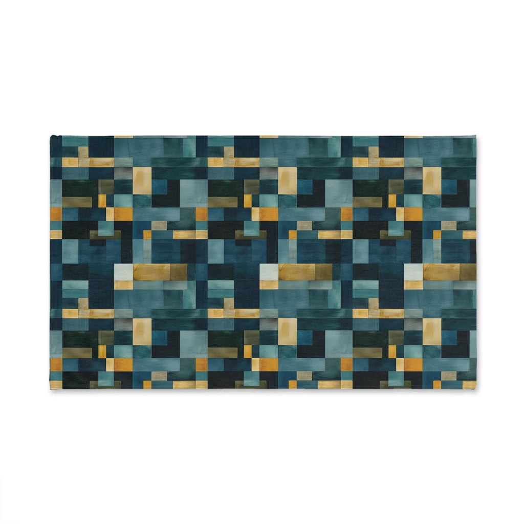 Geometric Abstract Hand Towel: Blue & Earthy Tones, Modern Rustic Decor, Hand-painted Effect