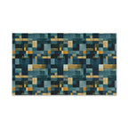 Geometric Abstract Hand Towel: Blue & Earthy Tones, Modern Rustic Decor, Hand-painted Effect