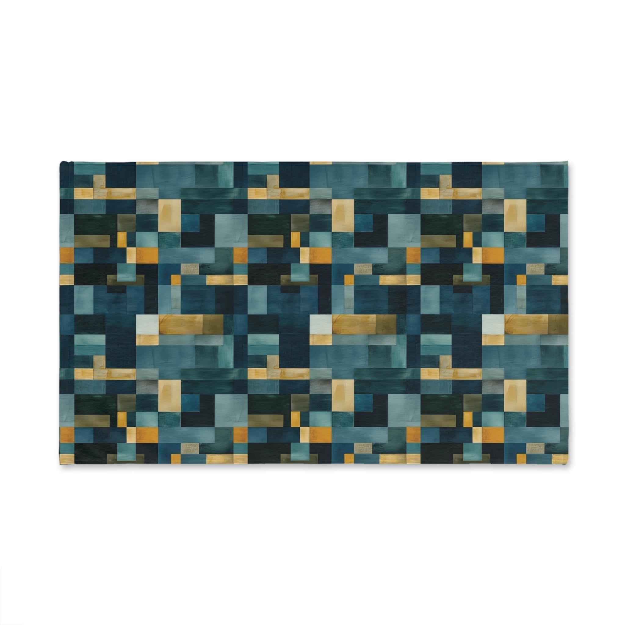 Geometric Abstract Hand Towel: Blue & Earthy Tones, Modern Rustic Decor, Hand-painted Effect