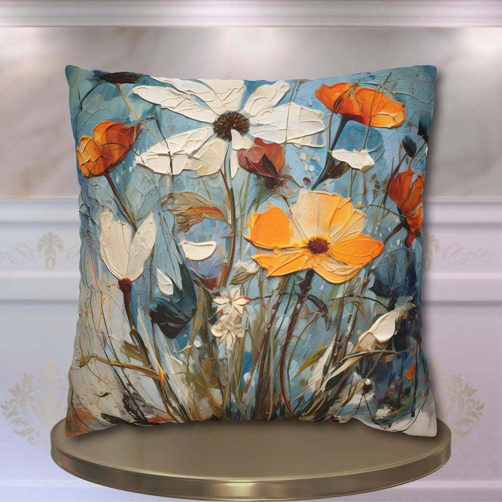 Vintage-Inspired Artistic Wildflower Pillow Cover: Oil Painting Style Floral Accent Cushion