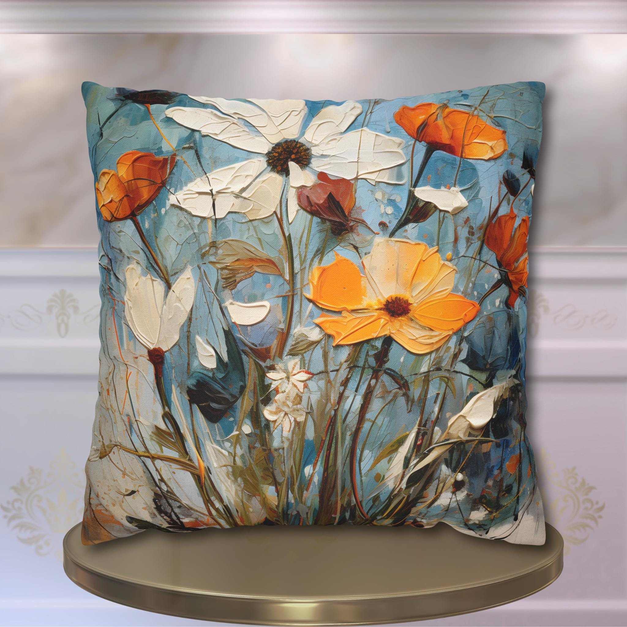 Vintage-Inspired Artistic Wildflower Pillow Cover: Oil Painting Style Floral Accent Cushion