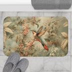 William Morris Botanical Bathmat: Sage Blush Teal Hummingbird Arts & Crafts Design