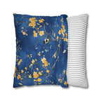 Royal Blue Chinoiserie Pillow Cover: Elegant Asian-Inspired Cushion with Yellow Blossoms and Birds