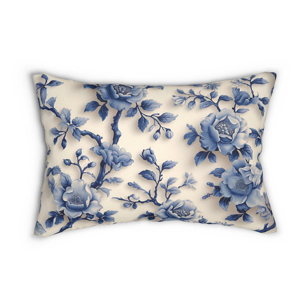 Elegant Chinoiserie Floral Lumbar Pillow - Asian-Inspired Porcelain Design Home Accent (20x14)