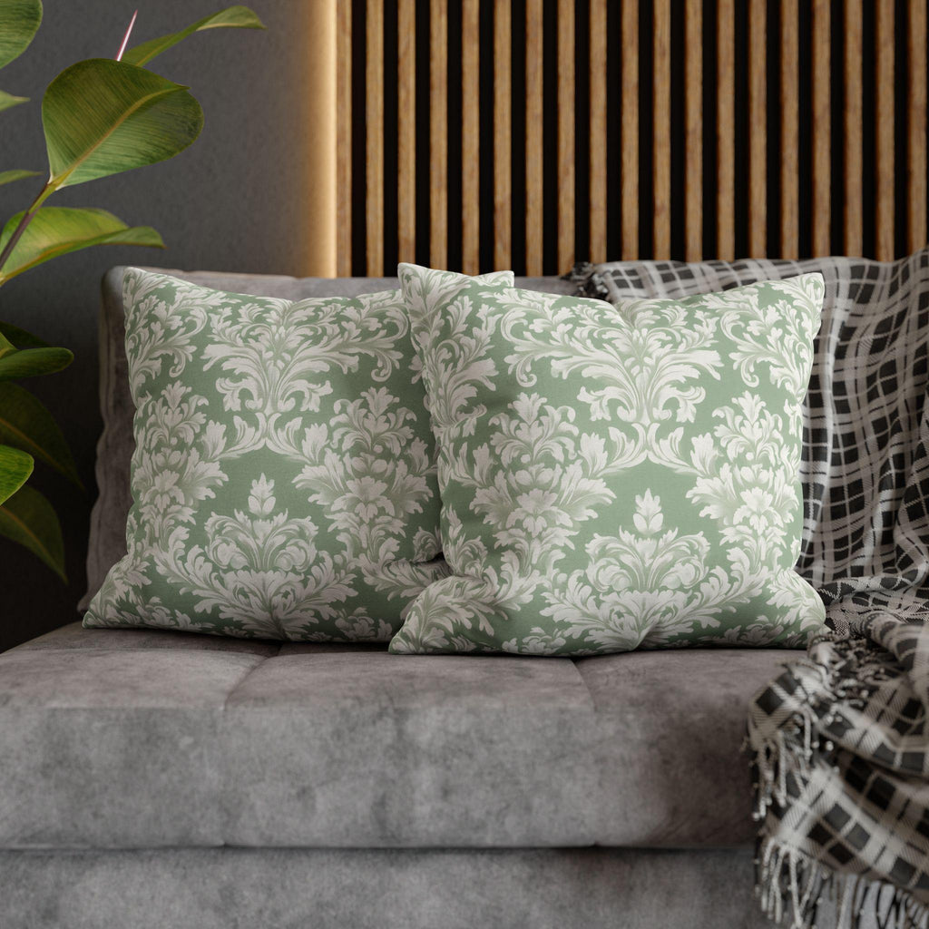Damask Muted Green Pillow Cover, Elegant Square Cushion Cover