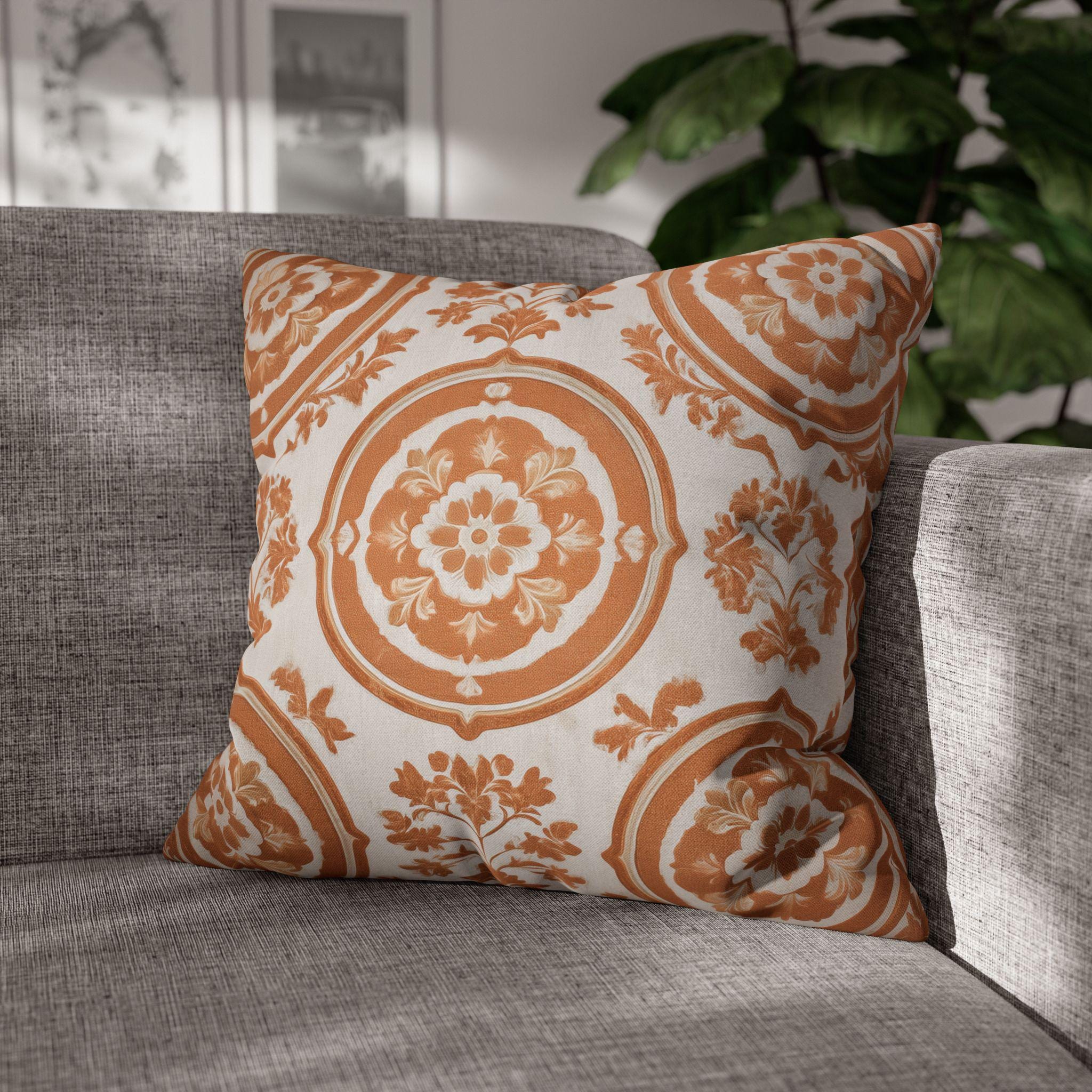 French Country Damask Pillow Cover: Terracotta Rust Vintage Style Farmhouse Accent