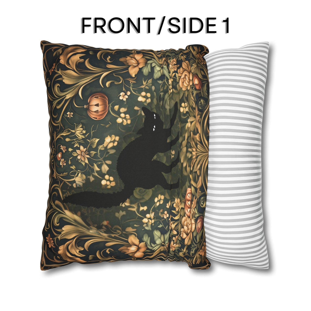 William Morris Inspired Fall Pillow Cover: Black Cat Halloween Botanical Decor