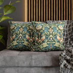 William Morris Inspired Pillow Cover: Teal Floral Botanical Cushion