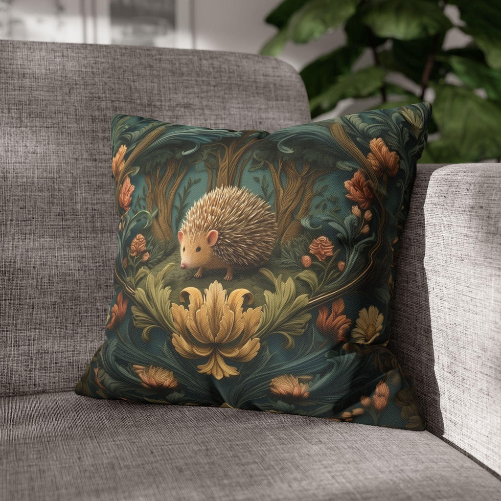William Morris Inspired Pillow Cover: Woodland Hedgehog Storybook Forest Botanical
