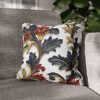 Luxurious Baroque-Inspired Floral Pillow Cover: Navy, Gold, Red on White Background