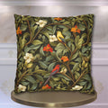 William Morris Inspired Autumn Songbird Pillow Cover: Olive and Pumpkin Arts & Crafts Heritage Design