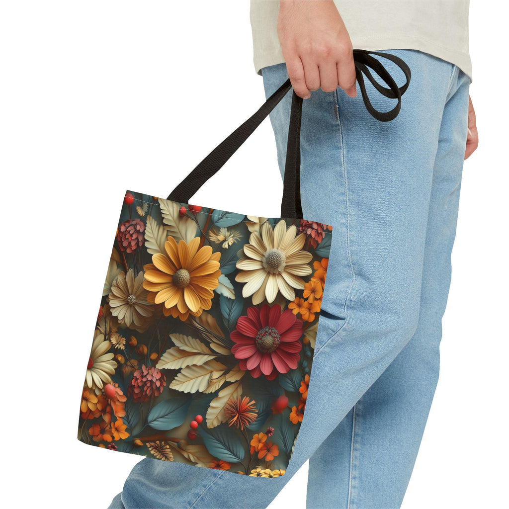 Autumn Floral Tote Bag: Detailed Fall Flowers Design