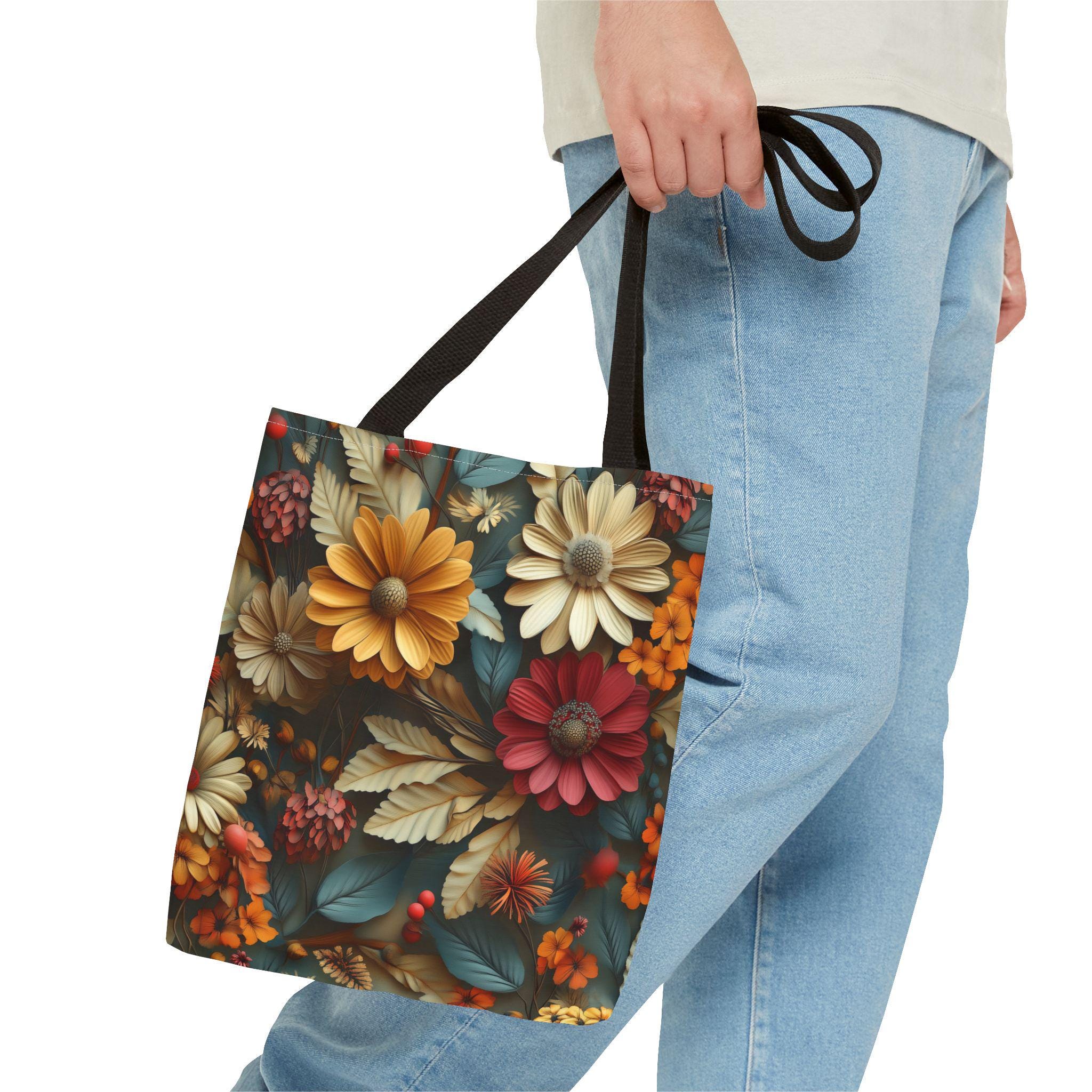 Autumn Floral Tote Bag: Detailed Fall Flowers Design