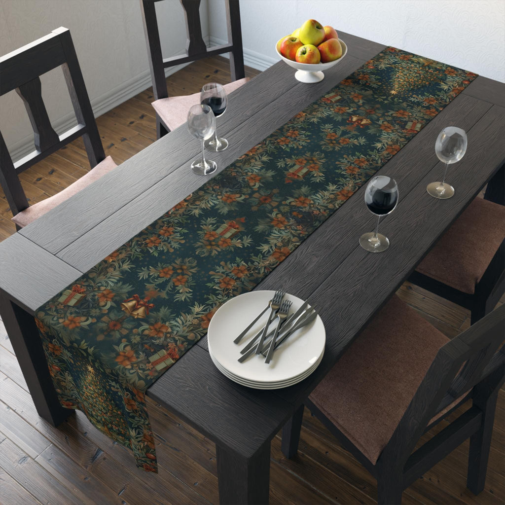 William Morris Christmas Table Runner: Victorian Floral, Deep Green & Red