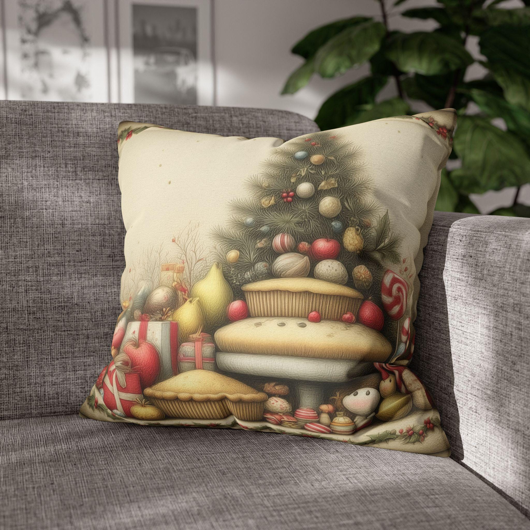 Vintage Style Christmas Dessert Table Pillow Cover: Holiday Pies & Sweets