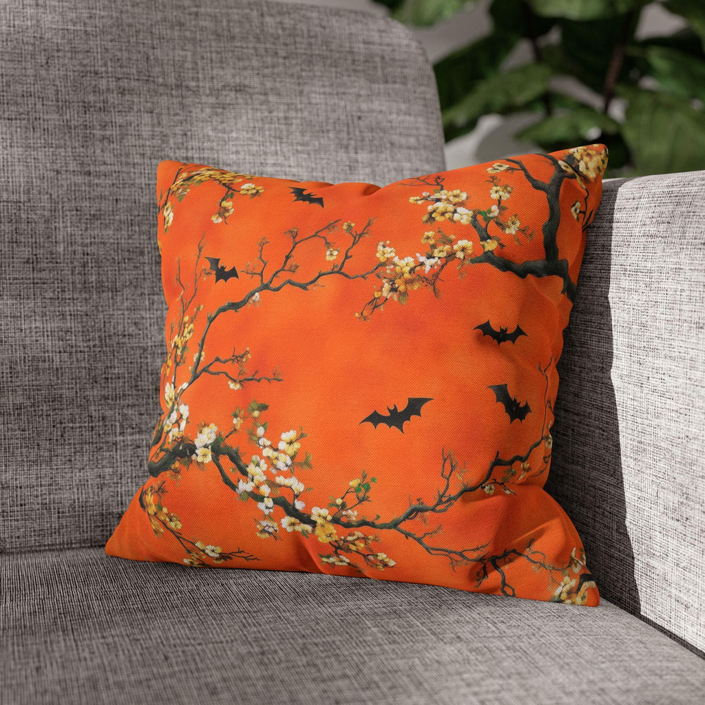Halloween Chinoiserie Pillow Cover: Bright Orange Five Bats Decor