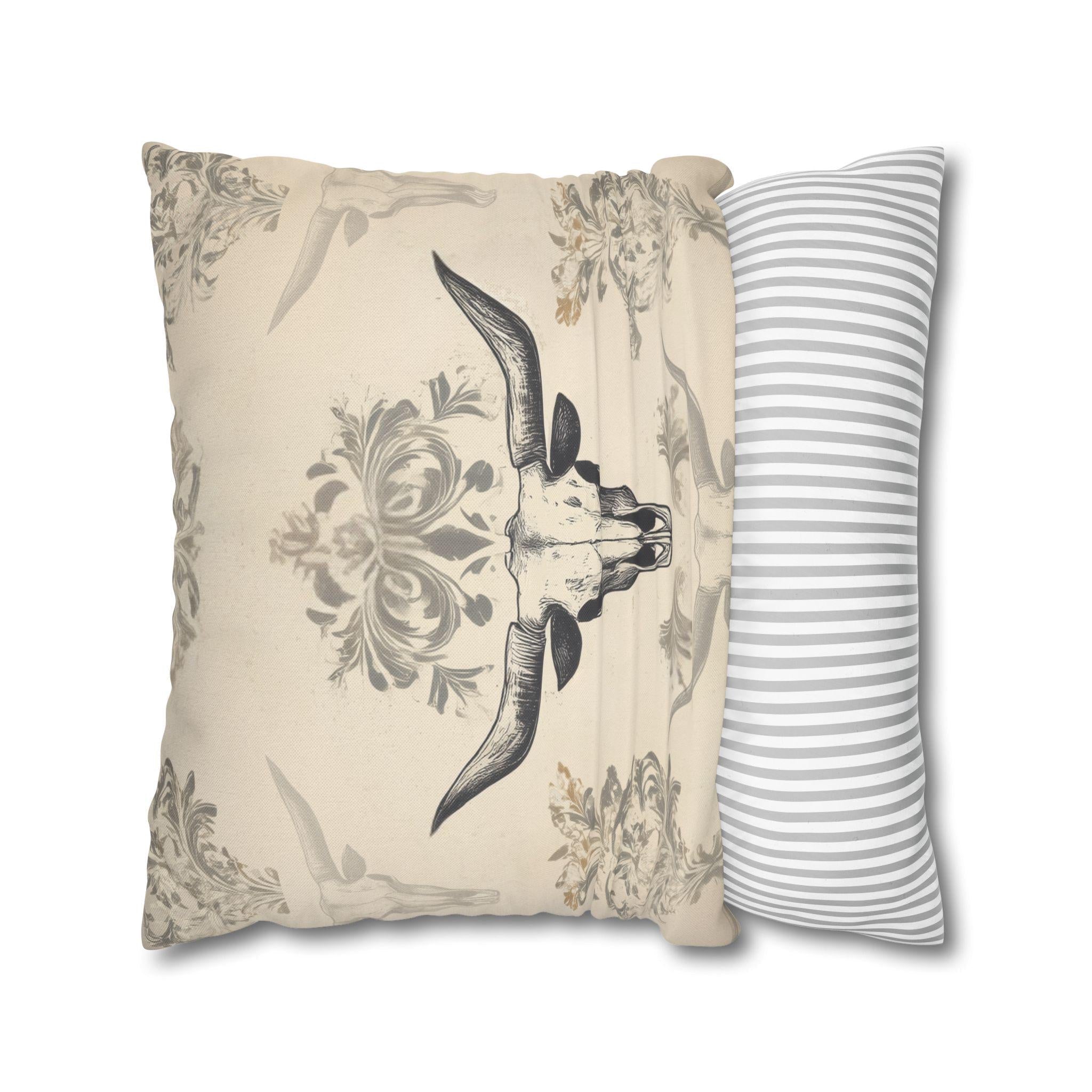 Southwestern Longhorn Skull Pillow Cover: Rustic Western Ranch Decor Accent for Country Living