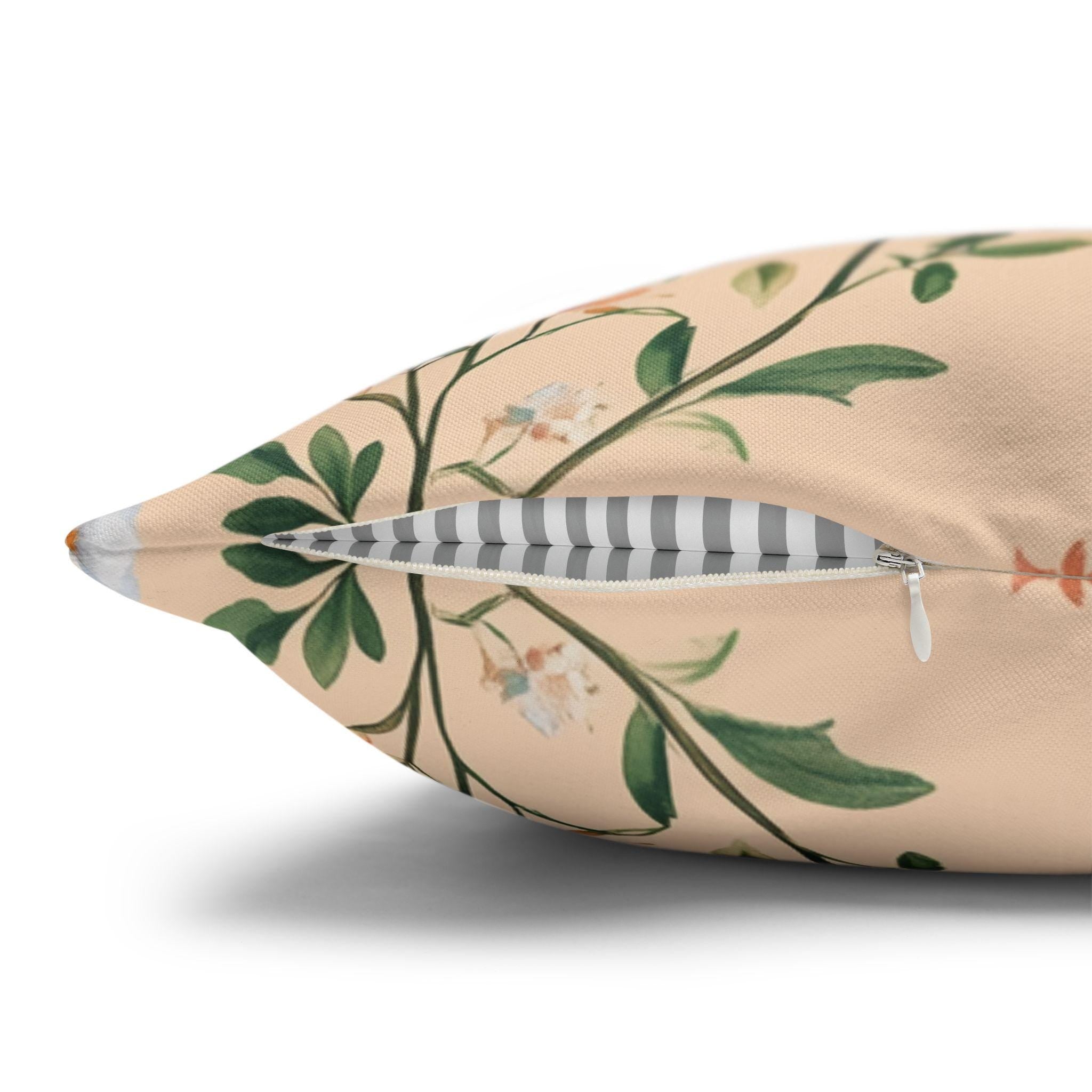 Chinoiserie Bird Pillow Cover: Vintage Style Peach Floral Cushion