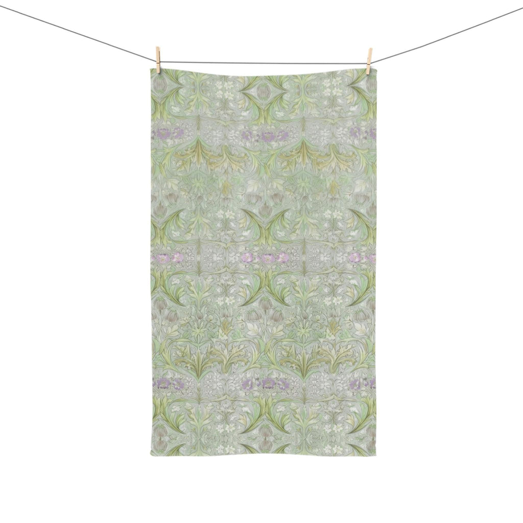 William Morris inspired Hand Towel: Soft Sage Botanical with Muted Lavender
