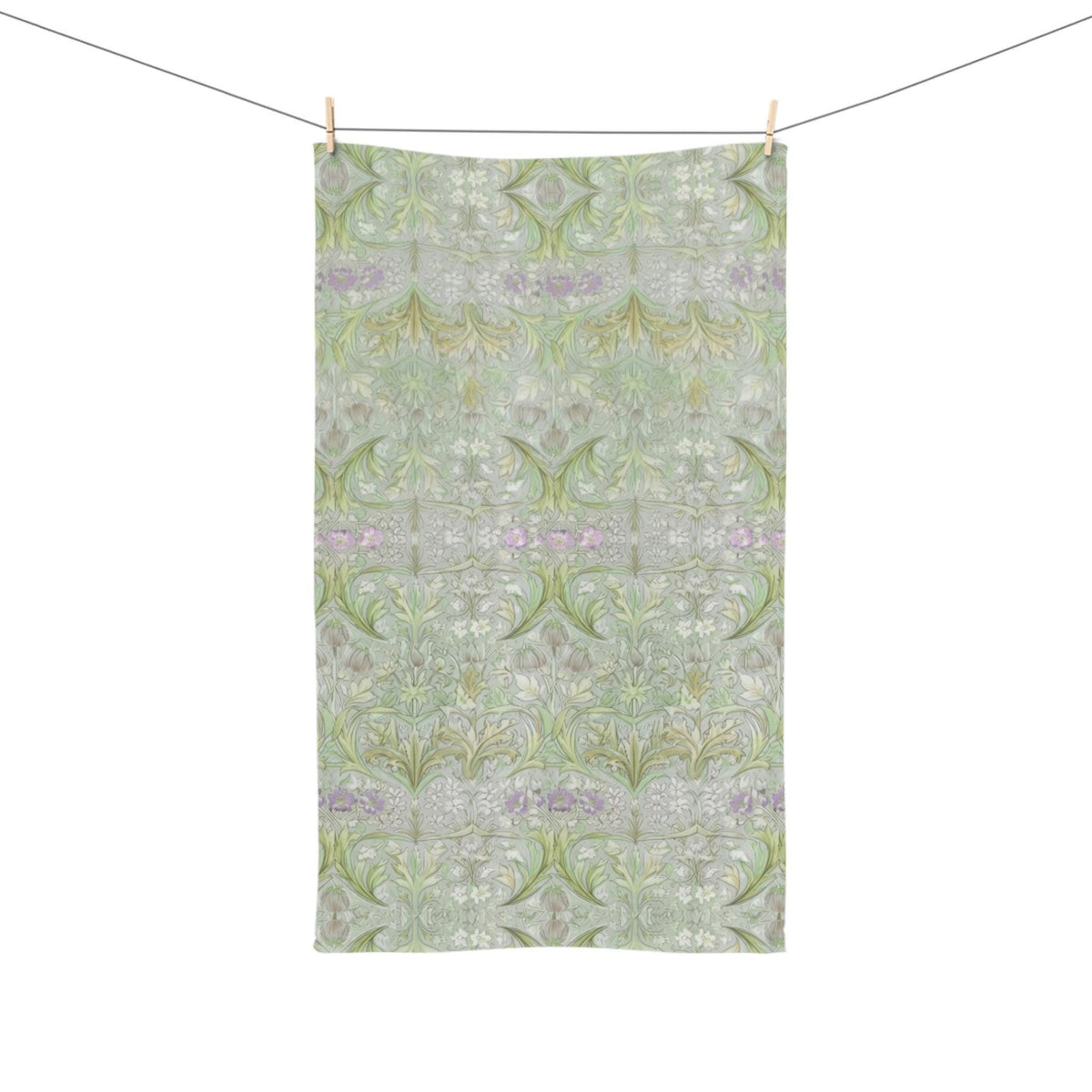 William Morris inspired Hand Towel: Soft Sage Botanical with Muted Lavender